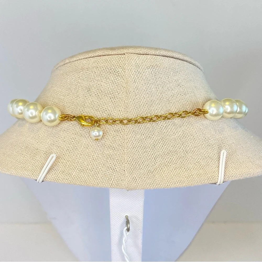 Hand Knotted Faux Pearl Glass Bead Necklace Gold‎ Tone Clasp